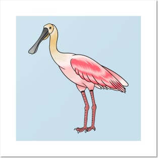 Roseate spoonbill bird cartoon illustration Posters and Art